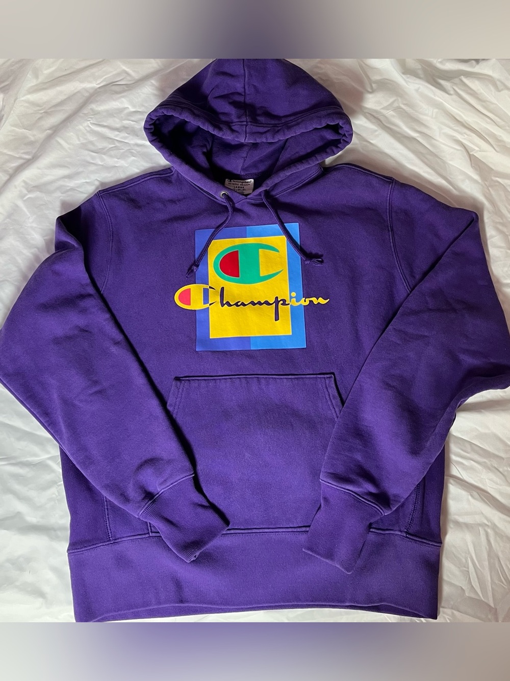Champion Reverse Weave Purple Graphic Box Pullover Hoodie Large